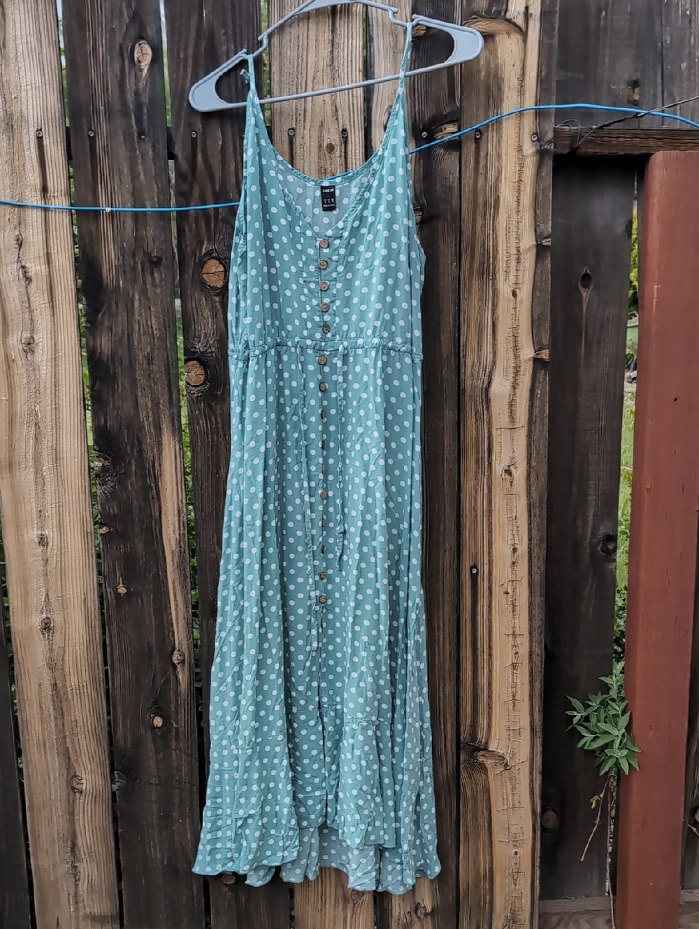 SHEIN Teal Polka Dot Button-Front Maxi Dress